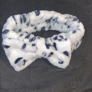 2-Plush Bow Headband - White with black Spots
